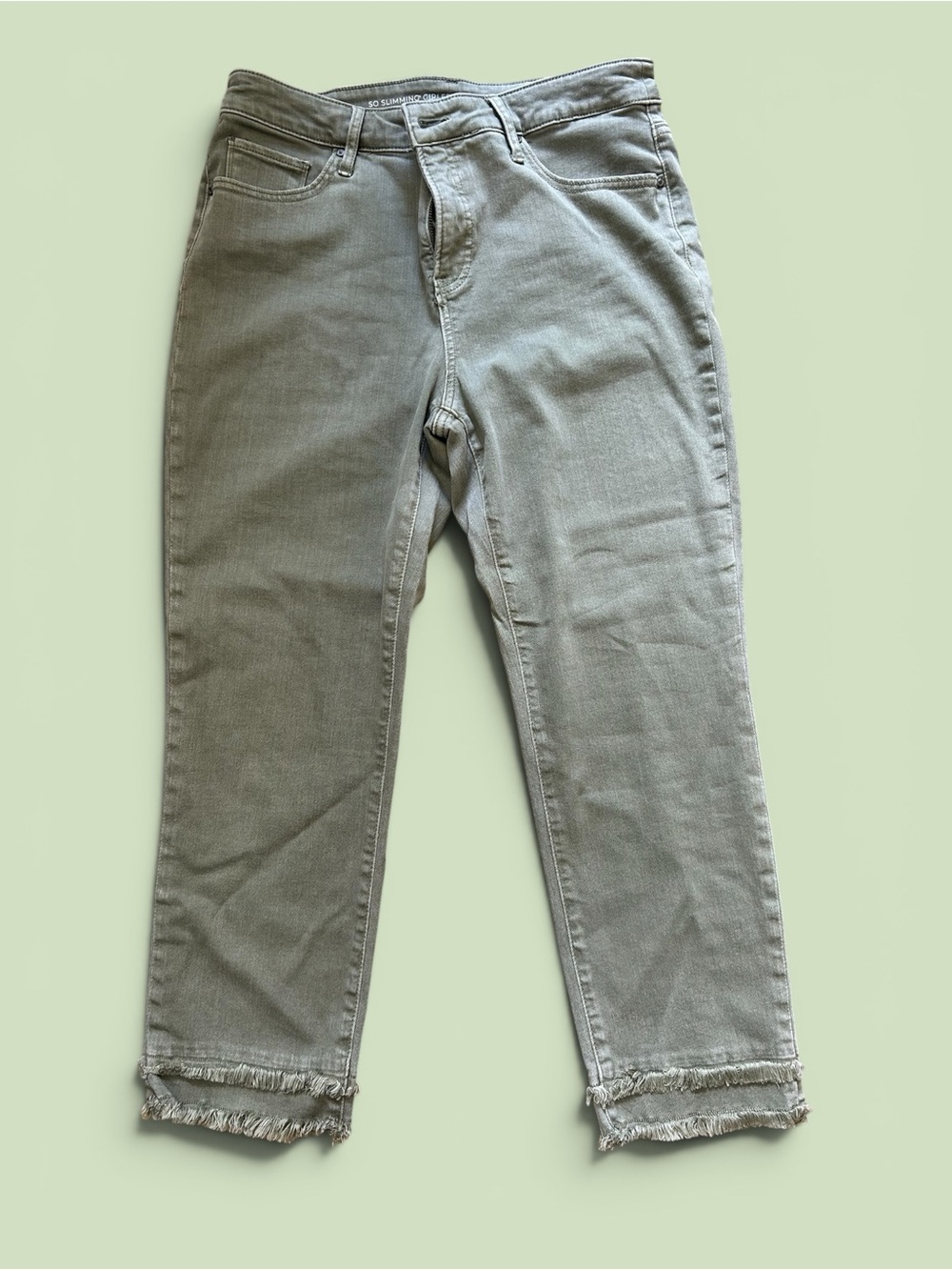 Chico's Light Olive Green Cropped Frayed-Hem Jeans